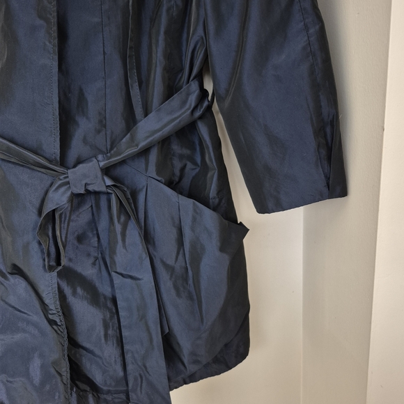Miu Miu Navy Blue Hooded Belted Trench Coat Rain Jacket 3/4 Sleeve - Picture 7 of 11